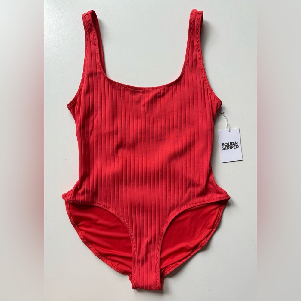 Solid & Striped Womens Annemarie One-Piece Ribbed Hot Coral Swimsuit - Size L